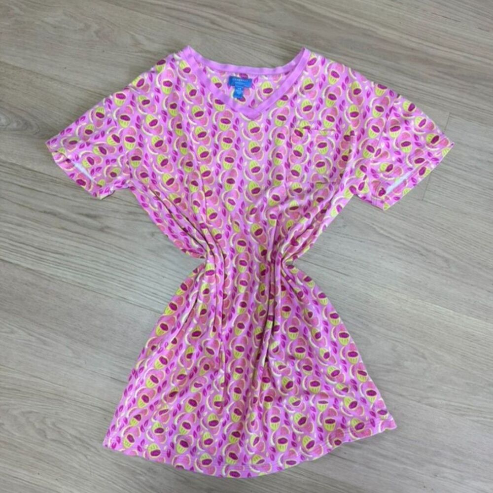 Pink Watermelon Fruit Print V Neck Top Tee M